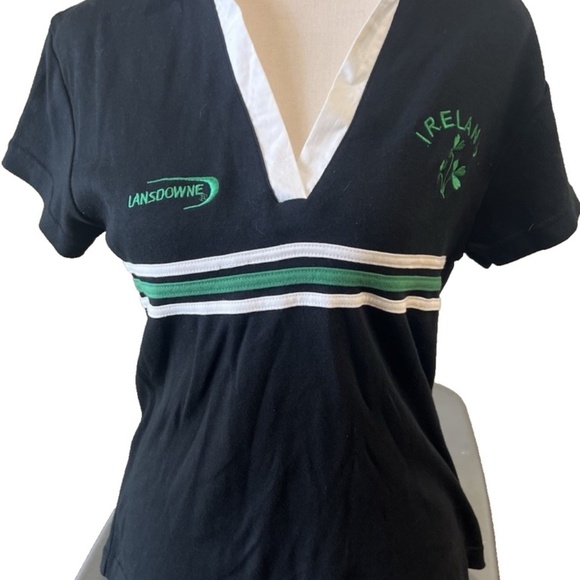 Lansdowne Ireland Women's Top Size 10 Collar V-Neck Black White Green Embroidery - Picture 4 of 11